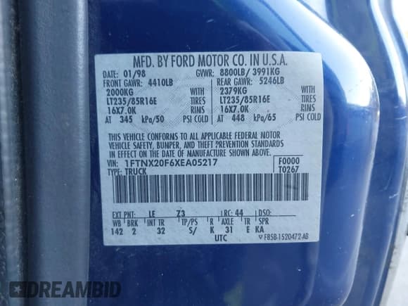 ✅ 1999 Ford F-250 XL • VIN: 1FTNX20F6XEA05217 • Lot: 43423878. Listed on IAAI with 340,375 mi. Free auction sales archive from the USA and detailed vehicle history report at DreamBid. Image 9.