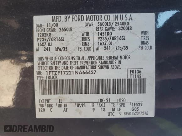 ✅ 2001 Ford F-150 XL • VIN: 1FTZF17221NA66427 • Лот: 86074955. Опубликован ранее на Copart с пробегом Не указан. Бесплатный доступ к архиву аукционных продаж из США и подробный отчёт об истории автомобиля на DreamBid. Изображение 13.