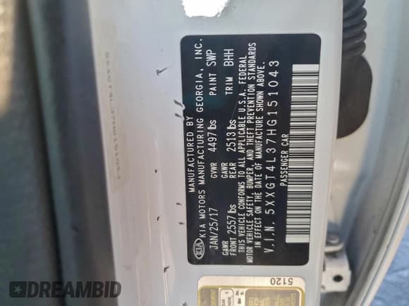 ✅ 2017 Kia Optima LX • VIN: 5XXGT4L37HG151043 • Lot: 95330645. Listed on Copart with 94,435 mi. Free auction sales archive from the USA and detailed vehicle history report at DreamBid. Image 12.