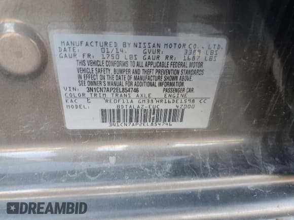 ✅ 2014 Nissan Versa SV • VIN: 3N1CN7AP2EL854746 • Lot: 92579565. Wystawiony na Copart z przebiegiem 171 736 mil. Bezpłatny archiwum sprzedaży aukcyjnych z USA i szczegółowy raport historii pojazdu na DreamBid. Zdjęcie 12.