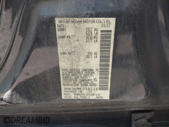 ✅ 2017 Nissan Altima SL • VIN: 1N4AL3AP4HC218516 • Lot: 42198623. Listed on IAAI with 86,084 mi. Free auction sales archive from the USA and detailed vehicle history report at DreamBid. Image 9.