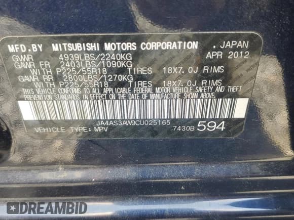 ✅ 2012 Mitsubishi Outlander SE • VIN: JA4AS3AW9CU025165 • Lot: 65844055. Wystawiony na Copart z przebiegiem 123 418 mil. Bezpłatny archiwum sprzedaży aukcyjnych z USA i szczegółowy raport historii pojazdu na DreamBid. Zdjęcie 12.