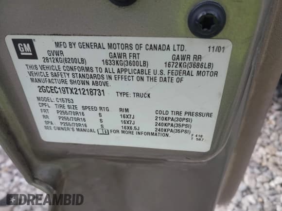 ✅ 2002 Chevrolet Silverado 1500 LT • VIN: 2GCEC19TX21218731 • Лот: 43272633. Опубликован ранее на IAAI с пробегом 301 628 миль. Бесплатный доступ к архиву аукционных продаж из США и подробный отчёт об истории автомобиля на DreamBid. Изображение 9.