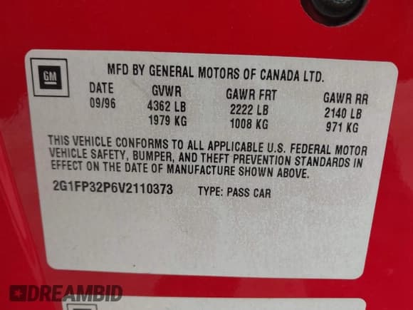 ✅ 1997 Chevrolet Camaro Z28 • VIN: 2G1FP32P6V2110373 • Lot: 43796484. Wystawiony na IAAI z przebiegiem 201 319 mil. Bezpłatny archiwum sprzedaży aukcyjnych z USA i szczegółowy raport historii pojazdu na DreamBid. Zdjęcie 9.