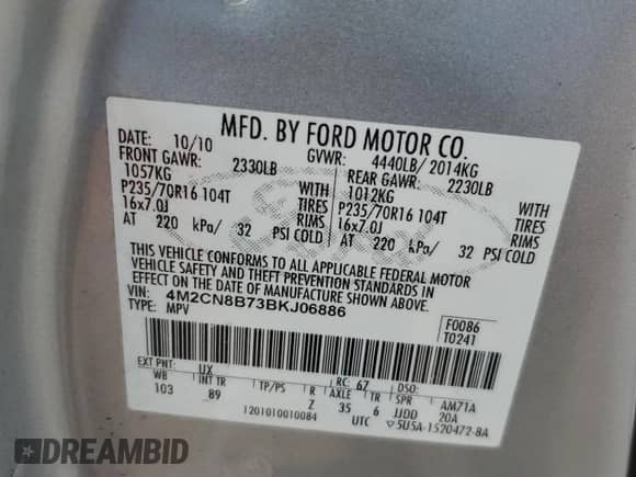 2011 Mercury Mariner z VIN 4M2CN8B73BKJ06886, wystawiony jako Copart lot #50308485 z przebiegiem 118 584 mil mil oraz Szkoda całkowita • Salvage title. Historia ofert i sprzedaży dostępna na DreamBid. Obrazek 15.
