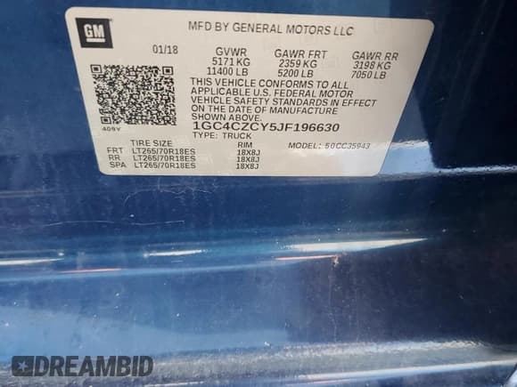 ✅ 2018 Chevrolet Silverado 1500 • VIN: 1GC4CZCY5JF196630 • Лот: 71878275. Опубликован ранее на Copart с пробегом 205 432 миль. Бесплатный доступ к архиву аукционных продаж из США и подробный отчёт об истории автомобиля на DreamBid. Изображение 12.