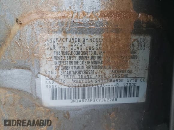 ✅ 2019 Nissan Sentra S • VIN: 3N1AB7AP3KY362788 • Лот: 55204475. Опубликован ранее на Copart с пробегом 77 441 миль. Бесплатный доступ к архиву аукционных продаж из США и подробный отчёт об истории автомобиля на DreamBid. Изображение 12.