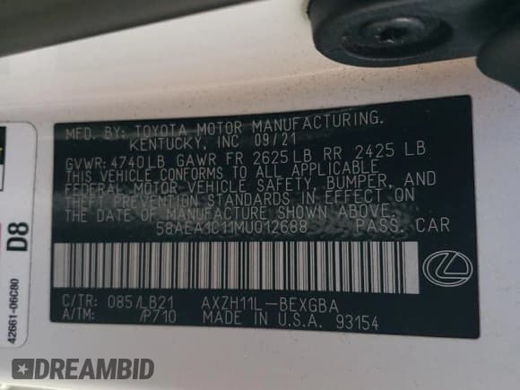 ✅ 2021 Lexus ES 300h Luxury • VIN: 58AEA1C11MU012688 • Lot: 89016795. Wystawiony na Copart z przebiegiem 123 574 mil. Bezpłatny archiwum sprzedaży aukcyjnych z USA i szczegółowy raport historii pojazdu na DreamBid. Zdjęcie 14.