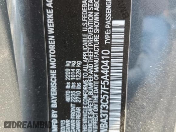 ✅ 2015 BMW 4 Series 435i • VIN: WBA3T3C57F5A40410 • Lot: 67819355. Listed on Copart with 101,071 mi. Free auction sales archive from the USA and detailed vehicle history report at DreamBid. Image 12.