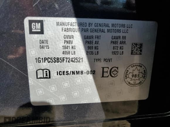 ✅ 2015 Chevrolet Cruze LT • VIN: 1G1PC5SB5F7242521 • Lot: 81092915. Listed on Copart with 165,419 mi. Free auction sales archive from the USA and detailed vehicle history report at DreamBid. Image 13.