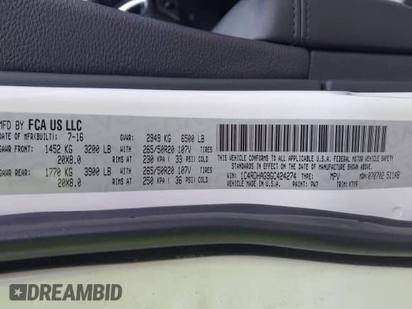 ✅ 2016 Dodge Durango SXT • VIN: 1C4RDHAG9GC424274 • Lot: 42271778. Listed on IAAI with 196,817 mi. Free auction sales archive from the USA and detailed vehicle history report at DreamBid. Image 9.