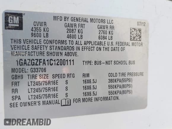✅ 2012 Chevrolet Express Passenger 1LS • VIN: 1GAZGZFA1C1200111 • Lot: 43548086. Listed on IAAI with 198,138 mi. Free auction sales archive from the USA and detailed vehicle history report at DreamBid. Image 9.