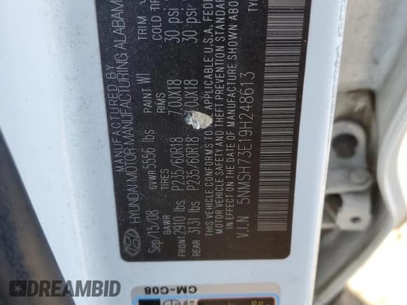 ✅ 2009 Hyundai Santa Fe Limited • VIN: 5NMSH73E19H248613 • Lot: 72443084. Listed on Copart with 131,951 mi. Free auction sales archive from the USA and detailed vehicle history report at DreamBid. Image 13.