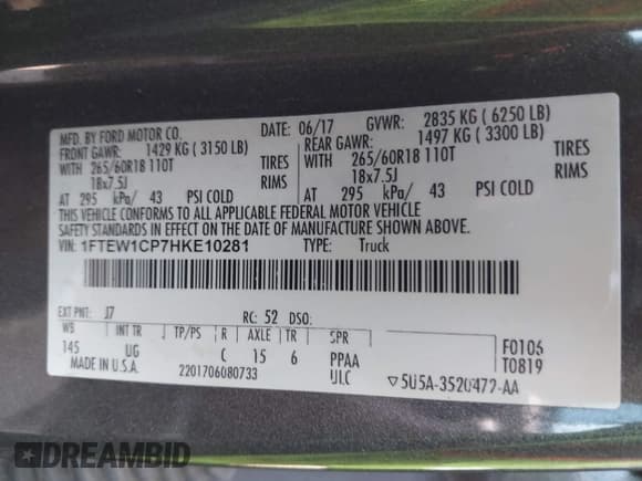 ✅ 2017 Ford F-150 XL • VIN: 1FTEW1CP7HKE10281 • Lot: 43227084. Wystawiony na IAAI z przebiegiem Nie podano. Bezpłatny archiwum sprzedaży aukcyjnych z USA i szczegółowy raport historii pojazdu na DreamBid. Zdjęcie 9.