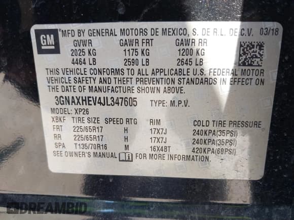 ✅ 2018 Chevrolet Equinox LS • VIN: 3GNAXHEV4JL347605 • Lot: 43313680. Listed on IAAI with 94,047 mi. Free auction sales archive from the USA and detailed vehicle history report at DreamBid. Image 9.