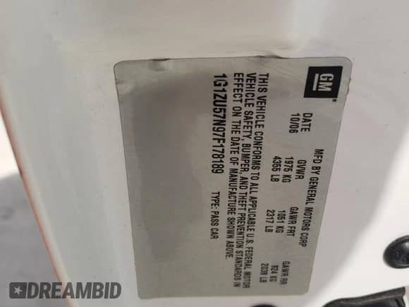 2007 Chevrolet Malibu LTZ with VIN 1G1ZU57N97F178189, listed as a Copart auction lot 77972504 with 101,221 mi miles and Salvage title. Bid and sale history available at DreamBid. Image 12.