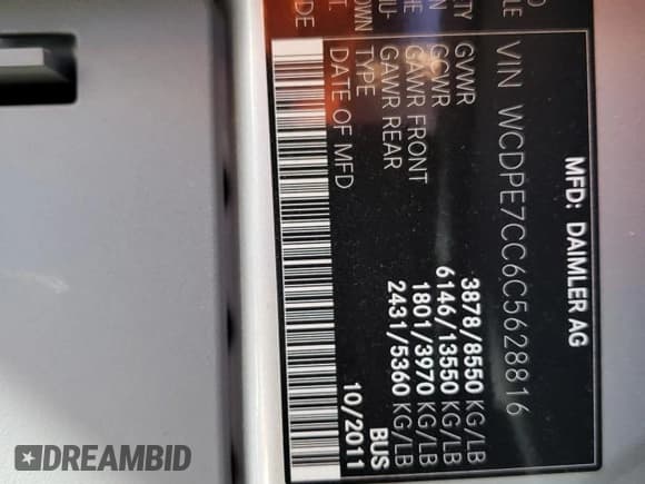 ✅ 2012 Freightliner Sprinter • VIN: WCDPE7CC6C5628816 • Лот: 74807904. Опубликован ранее на Copart с пробегом 156 315 миль. Бесплатный доступ к архиву аукционных продаж из США и подробный отчёт об истории автомобиля на DreamBid. Изображение 13.