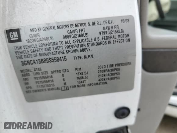 ✅ 2009 Chevrolet HHR LS • VIN: 3GNCA13B89S558415 • Lot: 51100465. Listed on Copart with 177,759 mi. Free auction sales archive from the USA and detailed vehicle history report at DreamBid. Image 14.