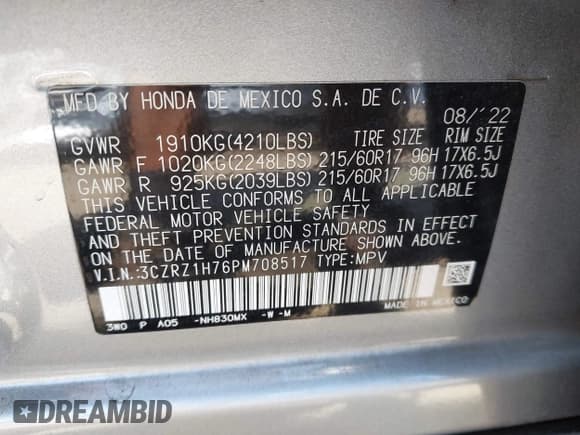 ✅ 2023 Honda HR-V EX-L • VIN: 3CZRZ1H76PM708517 • Lot: 43283493. Wystawiony na IAAI z przebiegiem 35 091 mil. Bezpłatny archiwum sprzedaży aukcyjnych z USA i szczegółowy raport historii pojazdu na DreamBid. Zdjęcie 9.