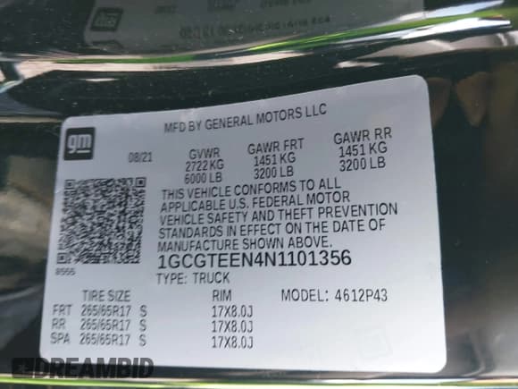 ✅ 2022 Chevrolet Colorado 4WD ZR2 • VIN: 1GCGTEEN4N1101356 • Лот: 43406311. Опубликован ранее на IAAI с пробегом 27 514 миль. Бесплатный доступ к архиву аукционных продаж из США и подробный отчёт об истории автомобиля на DreamBid. Изображение 9.