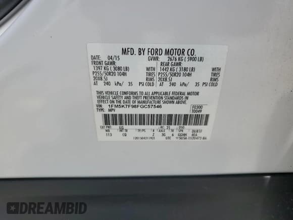 ✅ 2015 Ford Explorer Limited • VIN: 1FM5K7F98FGC57546 • Lot: 61162305. Wystawiony na Copart z przebiegiem 138 524 mil. Bezpłatny archiwum sprzedaży aukcyjnych z USA i szczegółowy raport historii pojazdu na DreamBid. Zdjęcie 14.