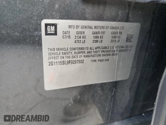 ✅ 2015 Chevrolet Impala LT • VIN: 2G1115SL9F9297802 • Lot: 53879565. Listed on Copart with 134,546 mi. Free auction sales archive from the USA and detailed vehicle history report at DreamBid. Image 12.