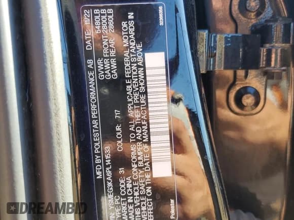 ✅ 2023 Polestar 2 • VIN: YSMEG3KA6PL141533 • Lot: 77271484. Listed on Copart with 45,533 mi. Free auction sales archive from the USA and detailed vehicle history report at DreamBid. Image 13.