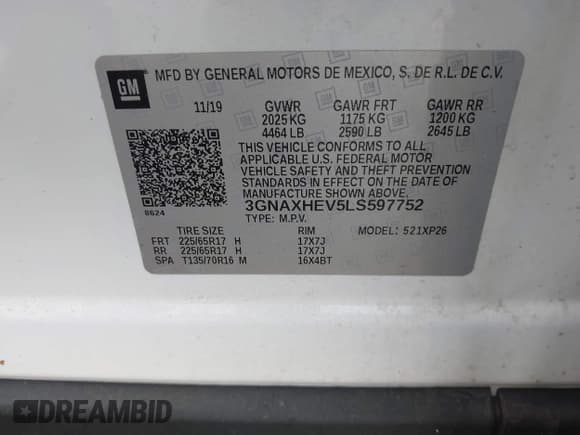 ✅ 2020 Chevrolet Equinox LS • VIN: 3GNAXHEV5LS597752 • Лот: 42321466. Опубликован ранее на IAAI с пробегом 83 593 миль. Бесплатный доступ к архиву аукционных продаж из США и подробный отчёт об истории автомобиля на DreamBid. Изображение 9.