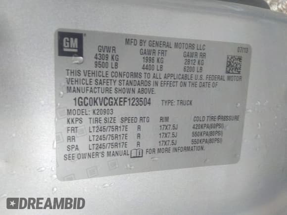 ✅ 2014 Chevrolet Silverado 2500HD Work Truck • VIN: 1GC0KVCGXEF123504 • Lot: 42224449. Listed on IAAI with 134,731 mi. Free auction sales archive from the USA and detailed vehicle history report at DreamBid. Image 9.