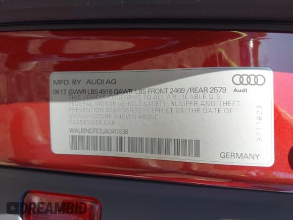 ✅ 2018 Audi A5 Sportback Premium Plus • VIN: WAUBNCF53JA040838 • Lot: 43413857. Wystawiony na IAAI z przebiegiem 79 232 mil. Bezpłatny archiwum sprzedaży aukcyjnych z USA i szczegółowy raport historii pojazdu na DreamBid. Zdjęcie 9.