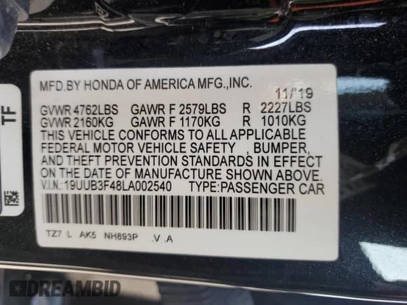 ✅ 2020 Acura TLX Technology • VIN: 19UUB3F48LA002540 • Lot: 48631235. Listed on Copart with 70,326 mi. Free auction sales archive from the USA and detailed vehicle history report at DreamBid. Image 15.