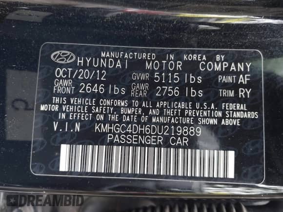 2013 Hyundai Genesis R-Spec with VIN KMHGC4DH6DU219889, listed as a IAAI auction lot 43610512 with 162,602 mi miles and . Bid and sale history available at DreamBid. Image 9.