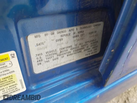 ✅ 2009 Chevrolet Aveo 2LT • VIN: KL1TG66E59B379830 • Lot: 42620202. Listed on IAAI with 127,580 mi. Free auction sales archive from the USA and detailed vehicle history report at DreamBid. Image 9.