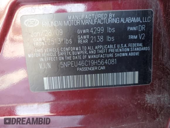 ✅ 2009 Hyundai Sonata Limited • VIN: 5NPEU46C19H564081 • Лот: 85920774. Опубликован ранее на Copart с пробегом 120 489 миль. Бесплатный доступ к архиву аукционных продаж из США и подробный отчёт об истории автомобиля на DreamBid. Изображение 14.