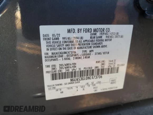 ✅ 2022 Ford EcoSport SE • VIN: MAJ6S3GL0NC473706 • Лот: 85951095. Опубликован ранее на Copart с пробегом 30 261 миль. Бесплатный доступ к архиву аукционных продаж из США и подробный отчёт об истории автомобиля на DreamBid. Изображение 13.