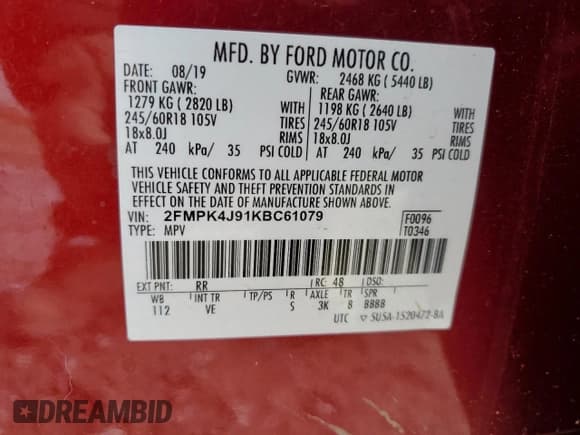 ✅ 2019 Ford Edge SEL • VIN: 2FMPK4J91KBC61079 • Lot: 93423555. Listed on Copart with 73,524 mi. Free auction sales archive from the USA and detailed vehicle history report at DreamBid. Image 13.