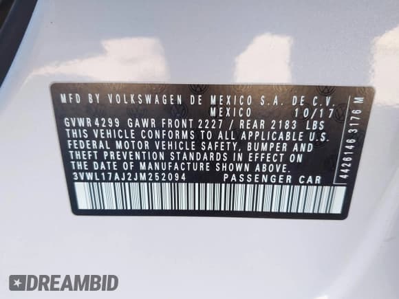 ✅ 2018 Volkswagen Jetta SEL • VIN: 3VWL17AJ2JM252094 • Lot: 41397575. Listed on IAAI with 57,983 mi. Free auction sales archive from the USA and detailed vehicle history report at DreamBid. Image 9.