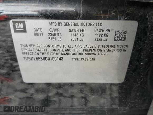 ✅ 2012 Cadillac CTS Performance • VIN: 1G6DL5E36C0109143 • Lot: 57761515. Listed on Copart with Not provided. Free auction sales archive from the USA and detailed vehicle history report at DreamBid. Image 13.