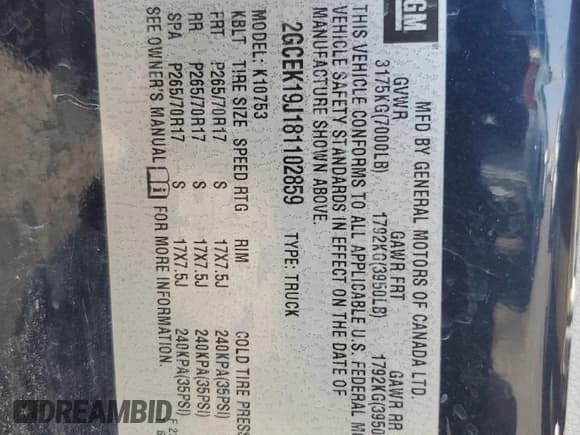 ✅ 2008 Chevrolet Silverado 1500 LTZ • VIN: 2GCEK19J181102859 • Lot: 65598774. Listed on Copart with 122,825 mi. Free auction sales archive from the USA and detailed vehicle history report at DreamBid. Image 12.