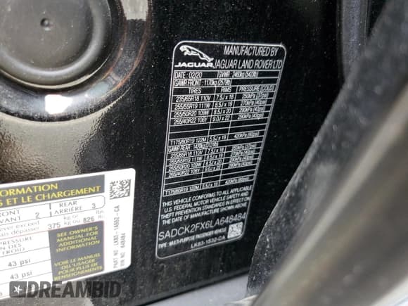 ✅ 2020 Jaguar F-Pace 25t Prestige • VIN: SADCK2FX6LA648484 • Лот: 58263924. Опубликован ранее на Copart с пробегом 54 539 миль. Бесплатный доступ к архиву аукционных продаж из США и подробный отчёт об истории автомобиля на DreamBid. Изображение 13.