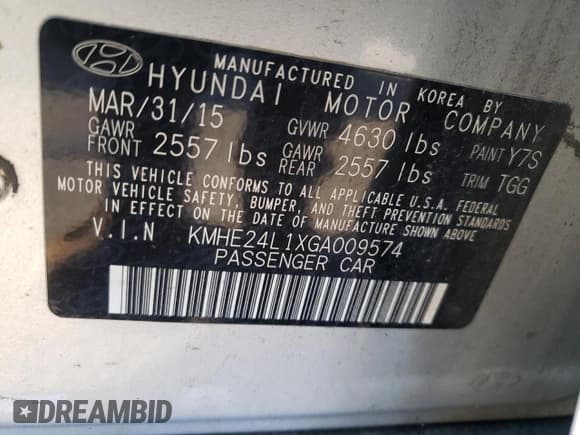 ✅ 2016 Hyundai Sonata SE • VIN: KMHE24L1XGA009574 • Lot: 63392512. Listed on Copart with 213,244 mi. Free auction sales archive from the USA and detailed vehicle history report at DreamBid. Image 10.