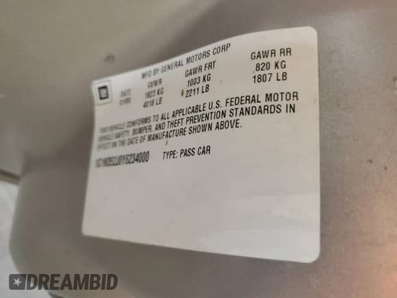 2000 Chevrolet Malibu z VIN 1G1ND52J8Y6234000, wystawiony jako Copart lot #42359995 z przebiegiem 163 932 mil mil oraz Czysty tytuł • Clean title. Historia ofert i sprzedaży dostępna na DreamBid. Obrazek 12.