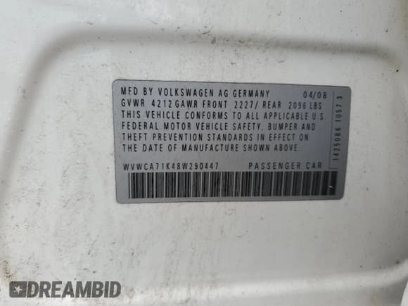 ✅ 2008 Volkswagen Rabbit S • VIN: WVWCA71K48W290447 • Лот: 72044235. Опубликован ранее на Copart с пробегом 124 915 миль. Бесплатный доступ к архиву аукционных продаж из США и подробный отчёт об истории автомобиля на DreamBid. Изображение 12.