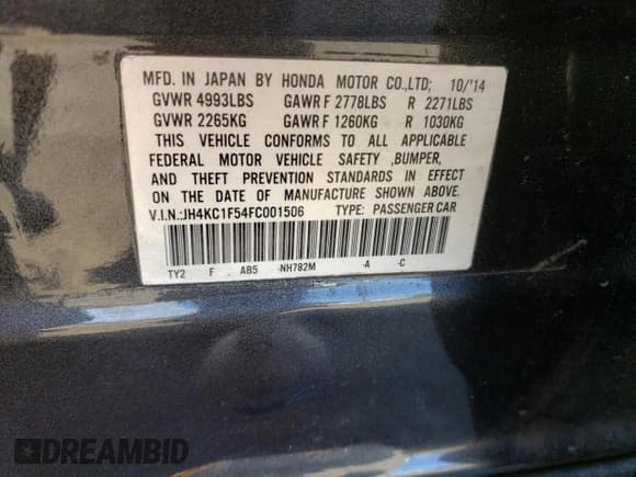 ✅ 2015 Acura RLX Technology • VIN: JH4KC1F54FC001506 • Lot: 65944865. Listed on Copart with 113,248 mi. Free auction sales archive from the USA and detailed vehicle history report at DreamBid. Image 12.