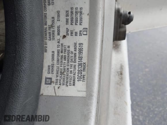 ✅ 2004 Chevrolet Colorado 1SE LS Z71 • VIN: 1GCDS136148199519 • Лот: 43466395. Опубликован ранее на IAAI с пробегом 398 108 миль. Бесплатный доступ к архиву аукционных продаж из США и подробный отчёт об истории автомобиля на DreamBid. Изображение 9.