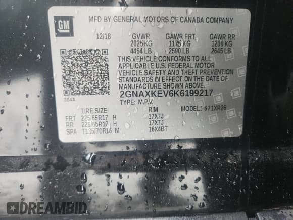✅ 2019 Chevrolet Equinox LT • VIN: 2GNAXKEV6K6199217 • Лот: 85077195. Опубликован ранее на Copart с пробегом 117 574 миль. Бесплатный доступ к архиву аукционных продаж из США и подробный отчёт об истории автомобиля на DreamBid. Изображение 12.