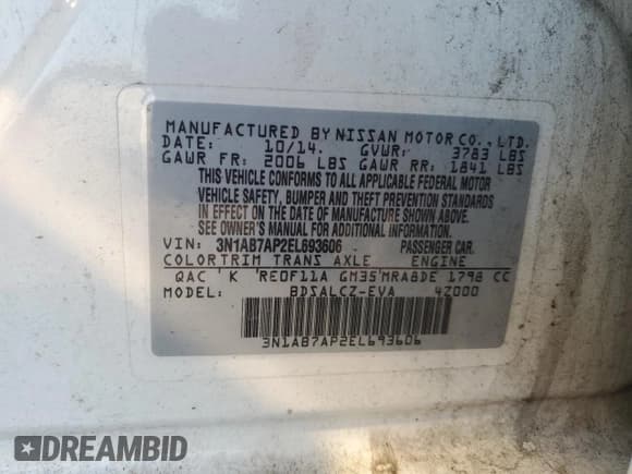 ✅ 2014 Nissan Sentra S • VIN: 3N1AB7AP2EL693606 • Lot: 71389415. Wystawiony na Copart z przebiegiem 235 486 mil. Bezpłatny archiwum sprzedaży aukcyjnych z USA i szczegółowy raport historii pojazdu na DreamBid. Zdjęcie 12.