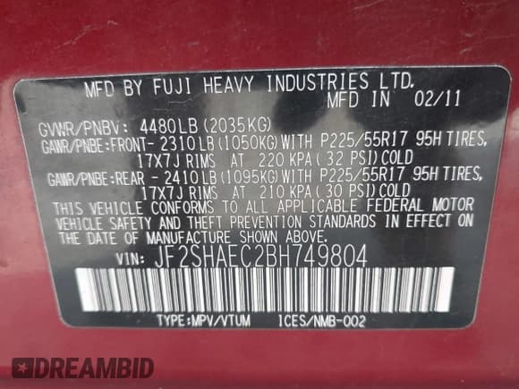 ✅ 2011 Subaru Forester X Limited • VIN: JF2SHAEC2BH749804 • Lot: 43761537. Listed on IAAI with 167,423 mi. Free auction sales archive from the USA and detailed vehicle history report at DreamBid. Image 9.