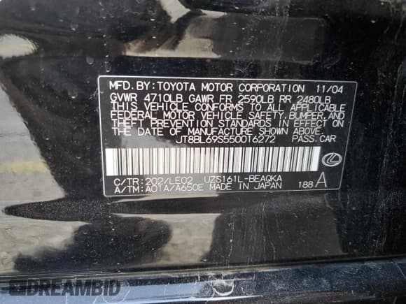 ✅ 2005 Lexus GS 430 • VIN: JT8BL69S550016272 • Лот: 51989095. Опубликован ранее на Copart с пробегом 180 587 миль. Бесплатный доступ к архиву аукционных продаж из США и подробный отчёт об истории автомобиля на DreamBid. Изображение 12.