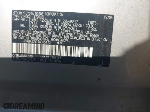 ✅ 2007 Toyota RAV4 • VIN: JTMBK33V176015173 • Лот: 42593508. Опубликован ранее на IAAI с пробегом 159 568 миль. Бесплатный доступ к архиву аукционных продаж из США и подробный отчёт об истории автомобиля на DreamBid. Изображение 9.